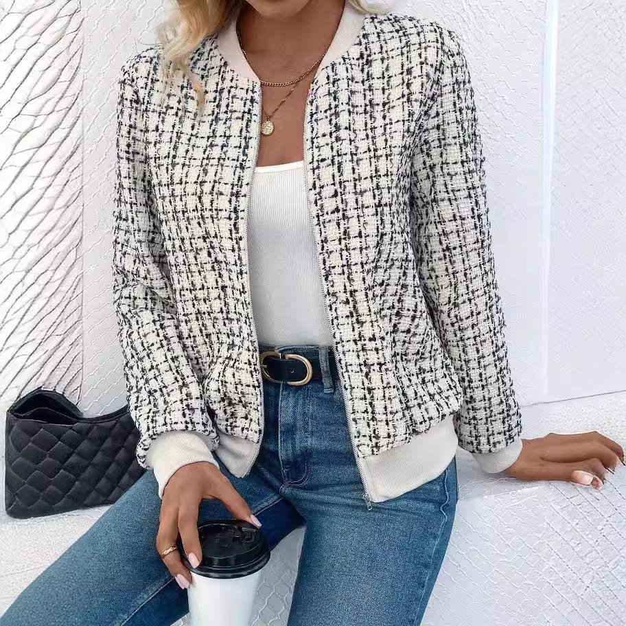 

Осень/Зима 2025 Новинки, Молния, Длинный рукав, Куртка, Куртка-бомбер, Повседневная женская одежда, Осенний кардиган, Профессиональная женская одежда S белый