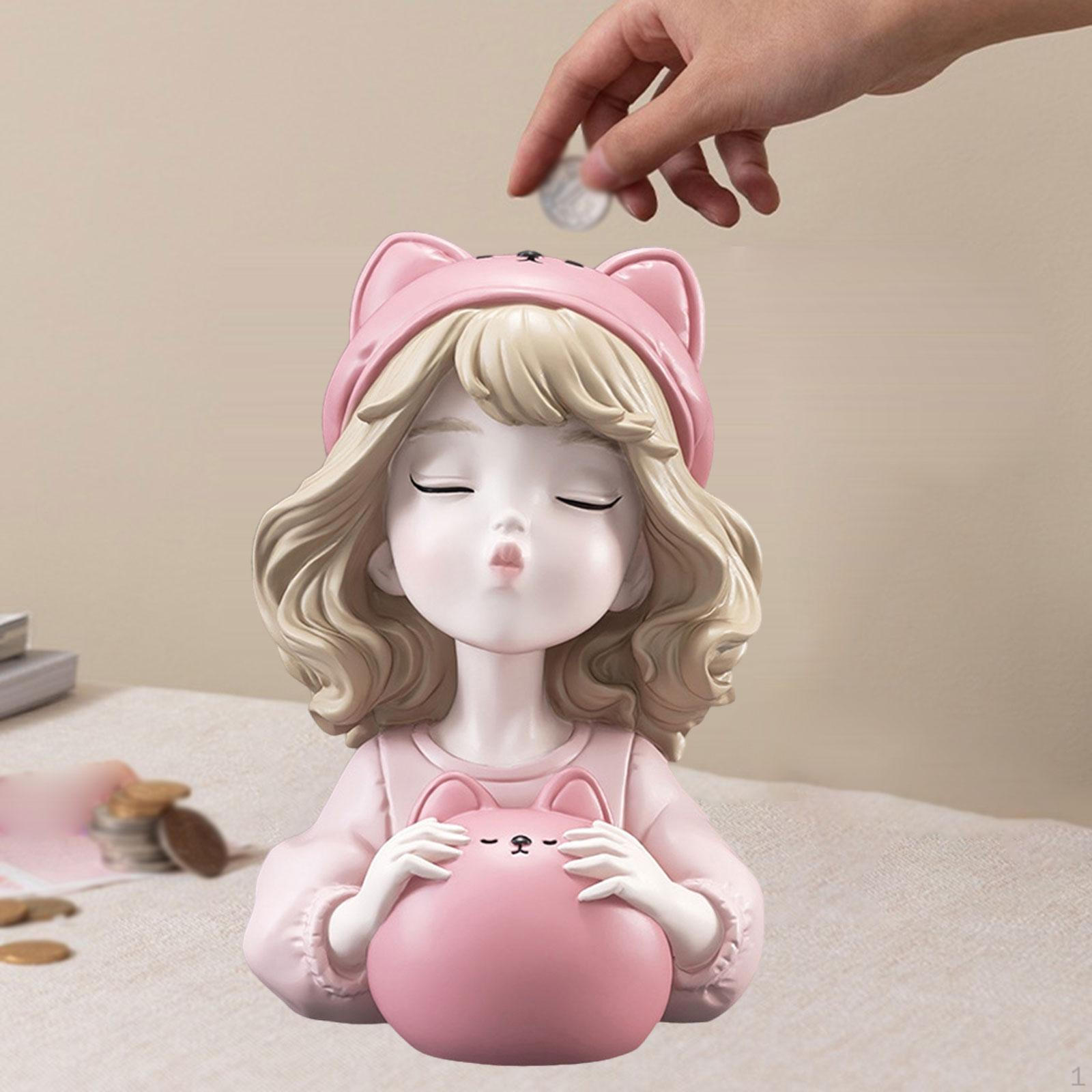 

Девочка-копилка, милый декор для комнаты с деньгами, современная статуэтка для сбережений розовый