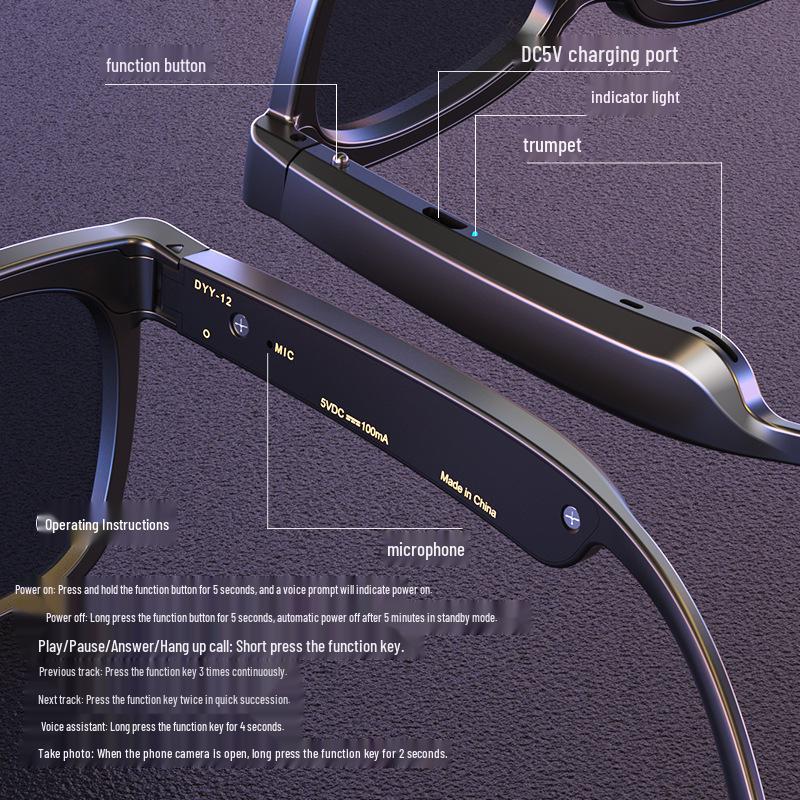 AI-Powered Bluetooth Glasses with Wireless Headphones for Real-Time Translation In 100+ Languages, Music Streaming, and Call Functions