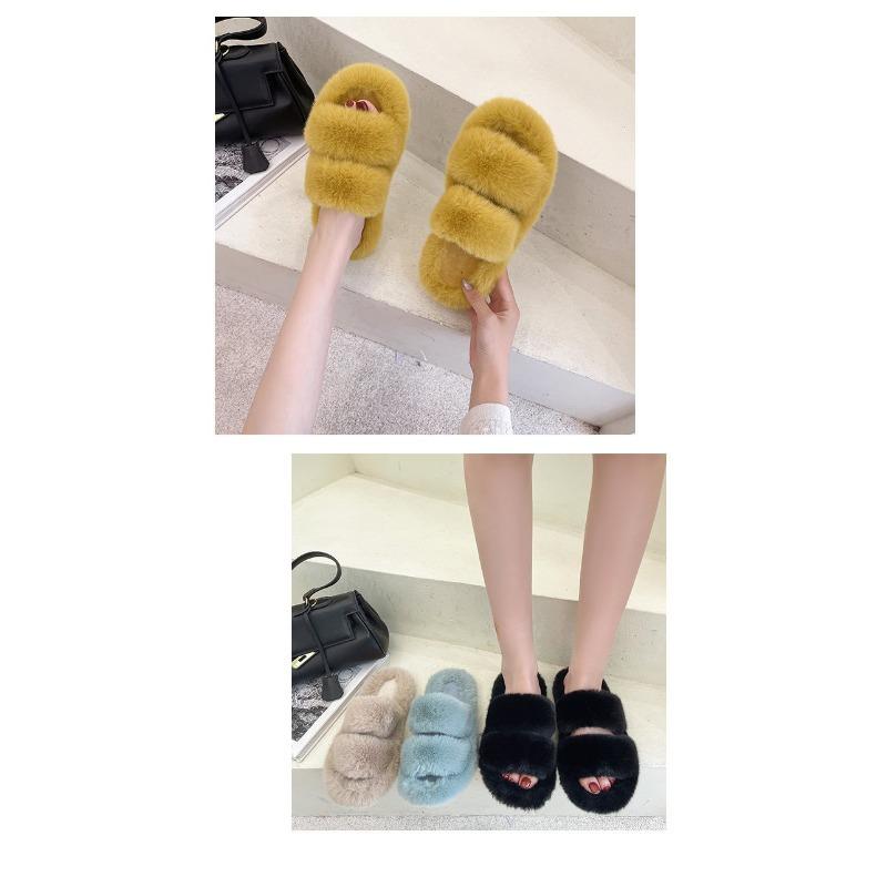 Women's Wool Slippers Candy Color Autumn and Winter New Double One-Piece Open-Toe Slippers Wool Cotton Slippers