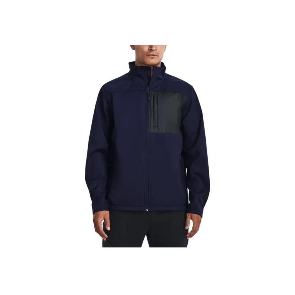 Under Armour Retro Sports Stand Collar Color Block Jacket Loose Long Sleeve Jacket Men Jackets Dark-Blue 1371586-411