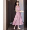 Demana Damen Elegantes Sommer V-Ausschnitt Bedrucktes A-Linien Midi-Kleid