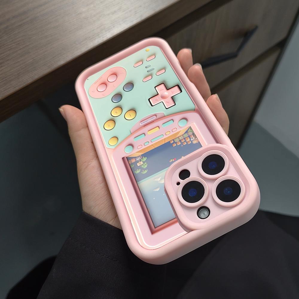 Pink Game Console 2D Pattern Phone Case Suitable for iPhone 17 16 15 14 13 12 11Pro/Max/Plus Anti Drop and Shockproof Back Cover