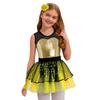 Sparkling Metallic Tutu Dress for Kids Girls: Sheer Mesh Patchwork Bodice with Tulle Skirt & Headpiece for Competition & Recital
