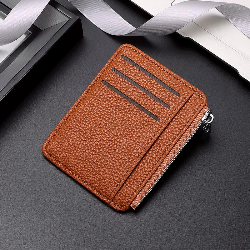 

Lychee Grain Coin Purse: Solid Color Lightweight Zipper Card Holder & Wallet for Women & Men. света кофе