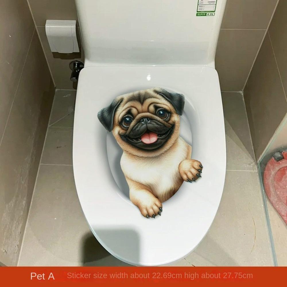 3D Katze Hund Wandaufkleber PVC Toilettensitz Aufkleber Lustige Toilettenaufkleber Heimdekoration