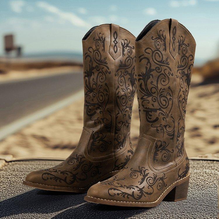 Fashion 2025 Women's Fashion Solid Color Pedal Wedge Heel Embroidery High Boot Trend High Boots Women Knee High Pointed Toe Boots 326
