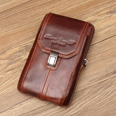 Bolsa de cintura para celular Xiaoduoli masculina em couro legítimo - Mini bolsa de cinto retrô em couro bovino de 5,5/6 polegadas