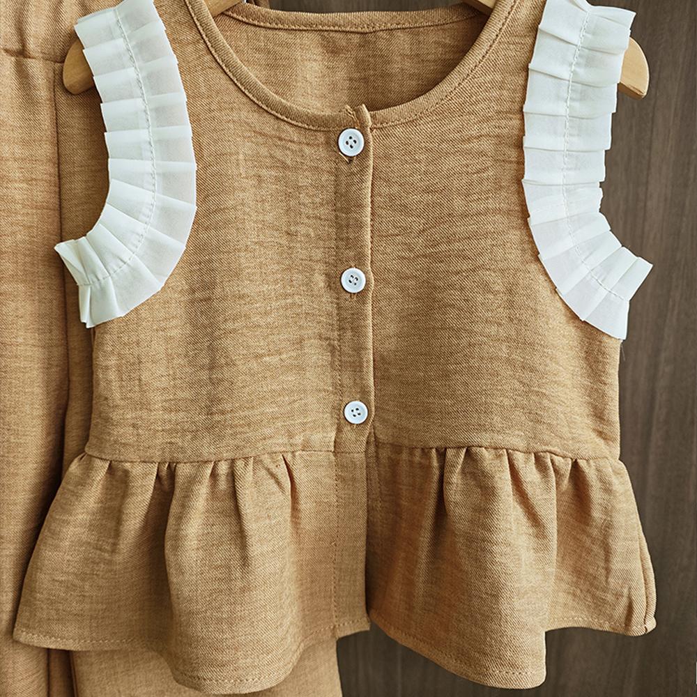 Koreanische Version Kinderkleidung Mädchen Blau Imitation Denim Anzug Sommer Ärmelloses Oberteil + Weite Hose Zweiteiliges Set