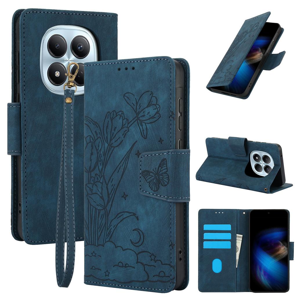 For Xiaomi Poco M8 Pro 5G/Redmi Note 15 Pro+ 5G (Global) Case Flower Butterfly Wallet Leather Phone Cover with Hand Strap