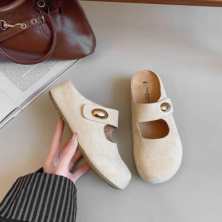 

Баотоу тапочки на одну ногу и половину женские лето 2025 новые повседневные маленькие золотые бобы Birken толстая подошва уличные сандалии женские 40 абрикосовый