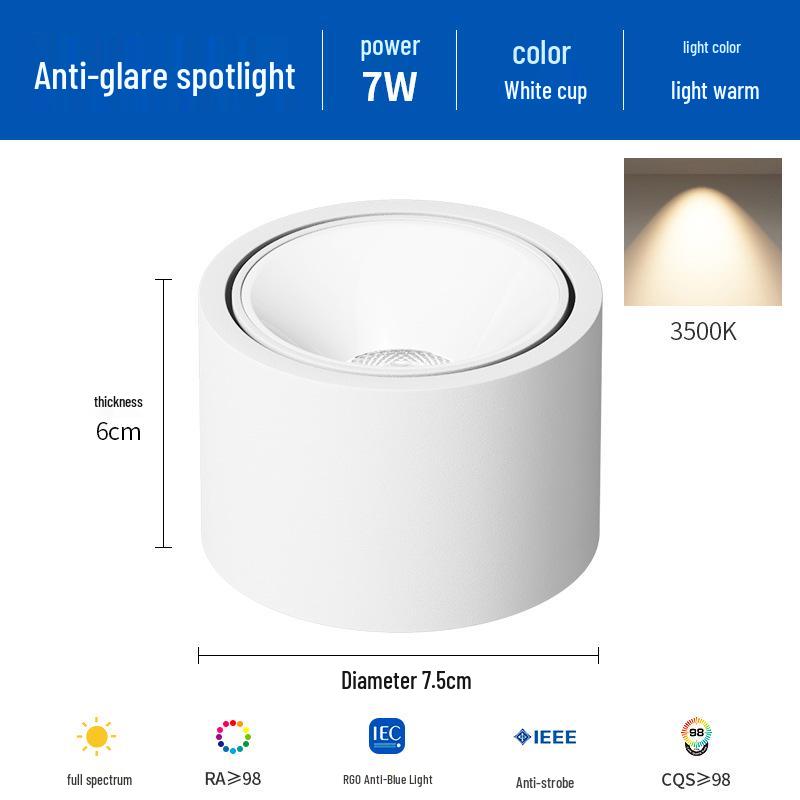 Ultra-Thin Adjustable Angle Anti-Glare Bullseye Spotlight for Living Room Ceiling