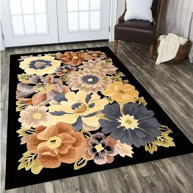 Romantic Rose Pattern Valentine's Day Rug Themed Throw Carpet Chic Flower Print Floating Window Cushion Anti-fatigue for Home