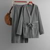 Fashion Suit Women's Autumn and Winter Collar Loose Knitted Lace-up Cardigan Jacket + Skirt Two-piece Set
