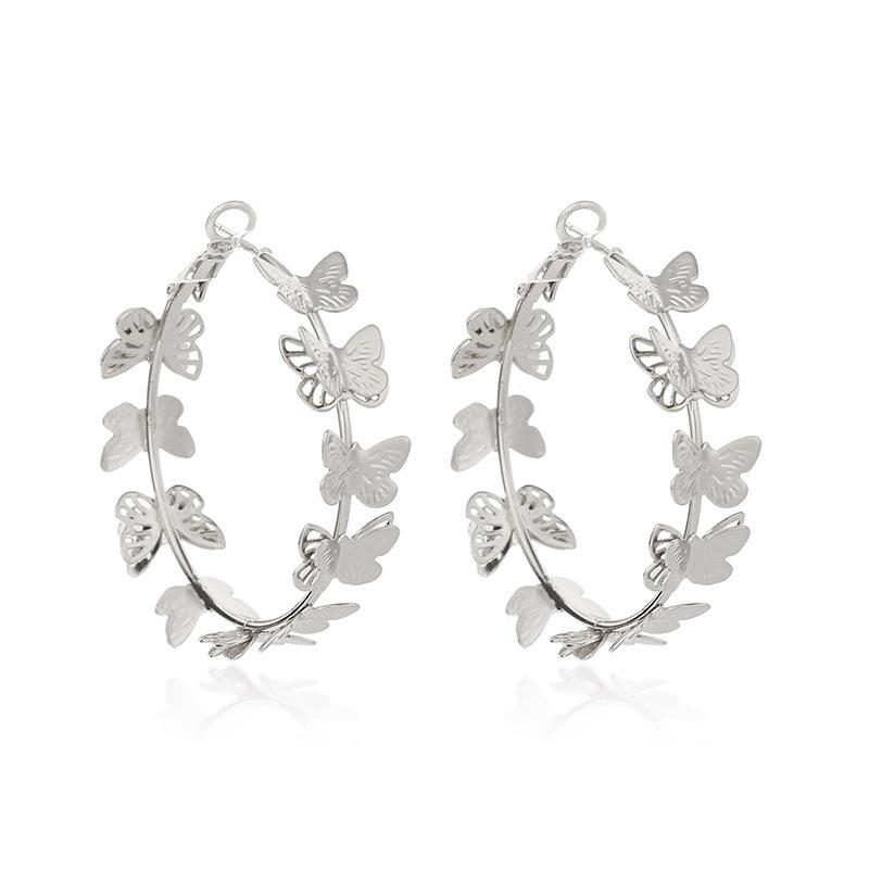 

European and American style golden butterflies flying round rings metal studs, street stalls explosive geometric circle earrings earrings