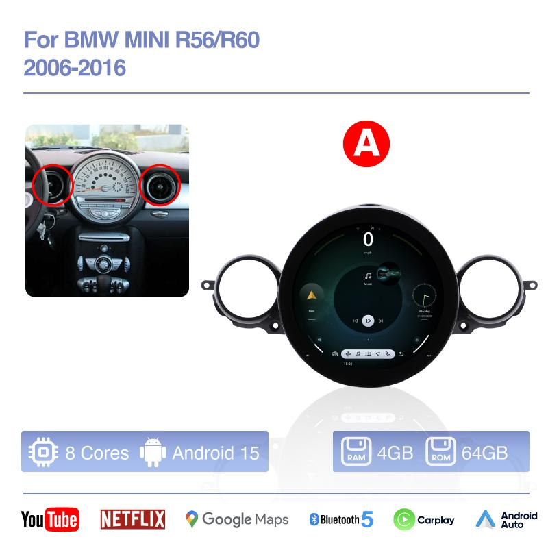 Android 15 For BMW Mini Cooper R56 R60 2006-2016 OLD TO NEW Auto Carplay Car GPS Navigation Stereo Multimedia Player 360 Tools