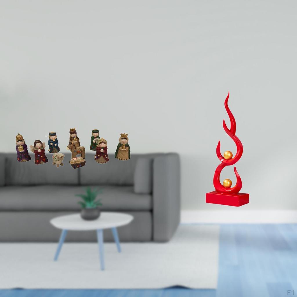 Christmas Nativity Scene Figurines And Abstract Fire Statue Resin Flame Figurine Set for Indoor