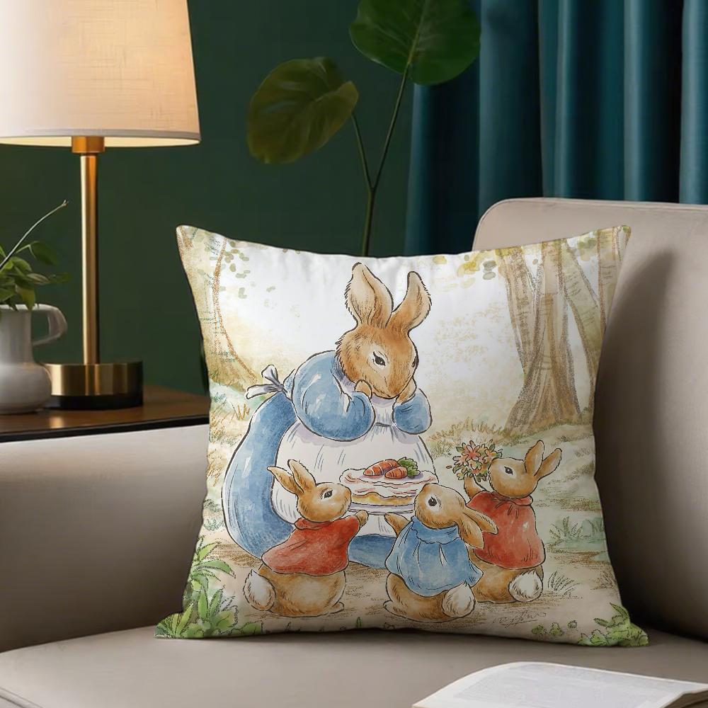 P-Peter R-Rabbit Pillow Case Square Double-Sided Printing Sofa Cushion Cover Bedroom Bedside Pillowcover