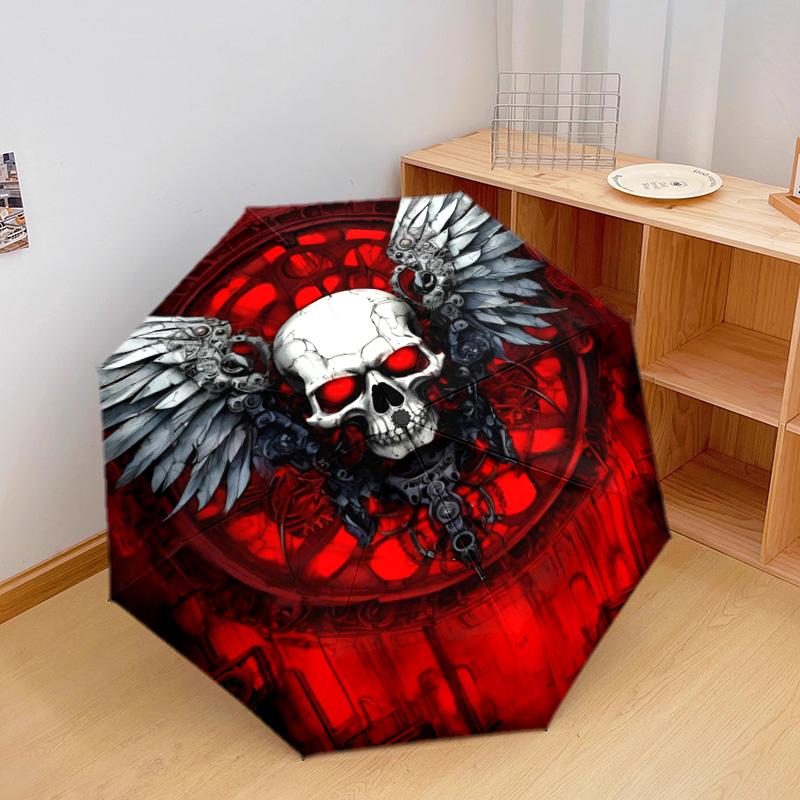1PC Skull Automatic Umbrella - Suitable Travel Outdoor Portable Umbrella Birthday Gift Daily Essentials