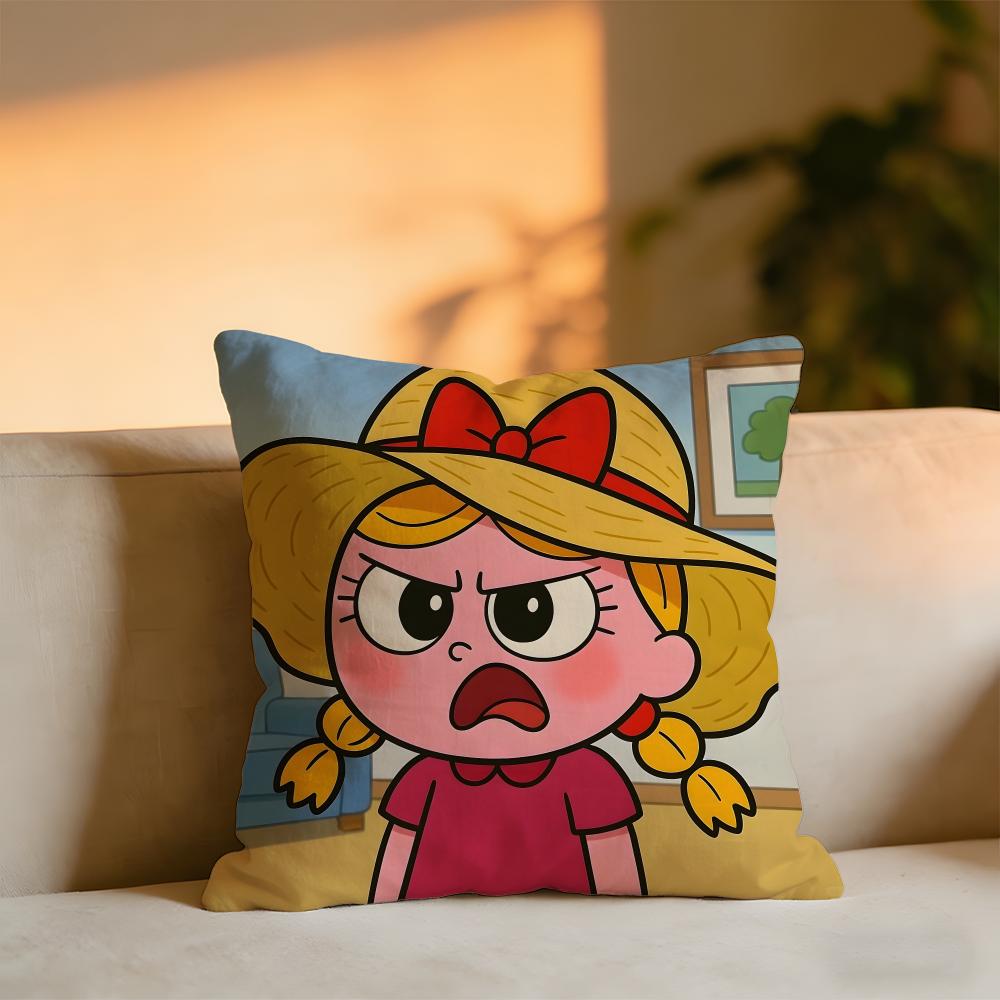 Cute Cartoon Little Girl Cushion Cover Cozy Velvet Throw PillowSoft Warm Cushion For Sofa  Bed