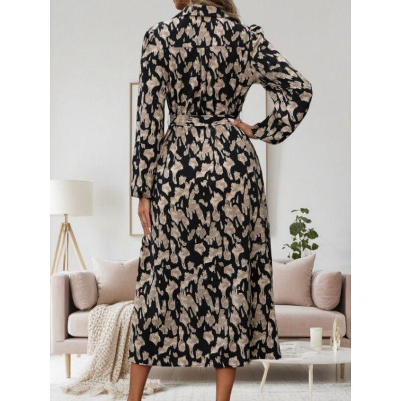 Spring & Fall New Arrival Fashion Fashion Single-Breasted Print Elegant Mid Length Long Length Cardigan Long Sleeves Shirt Dress Dress