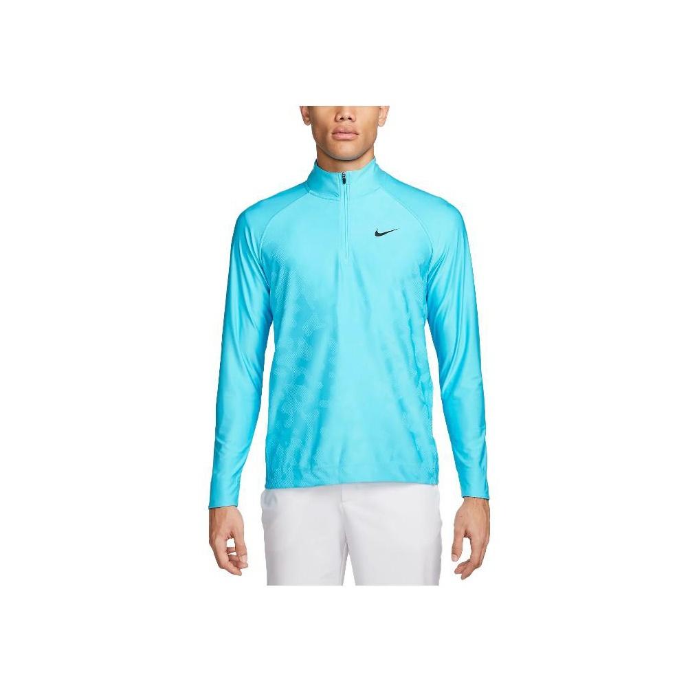 Nike Solid Color Brand Logo Stand Collar Half-Zip Long Sleeve Raglan T-Shirt Men Tops Blue DR5281-416