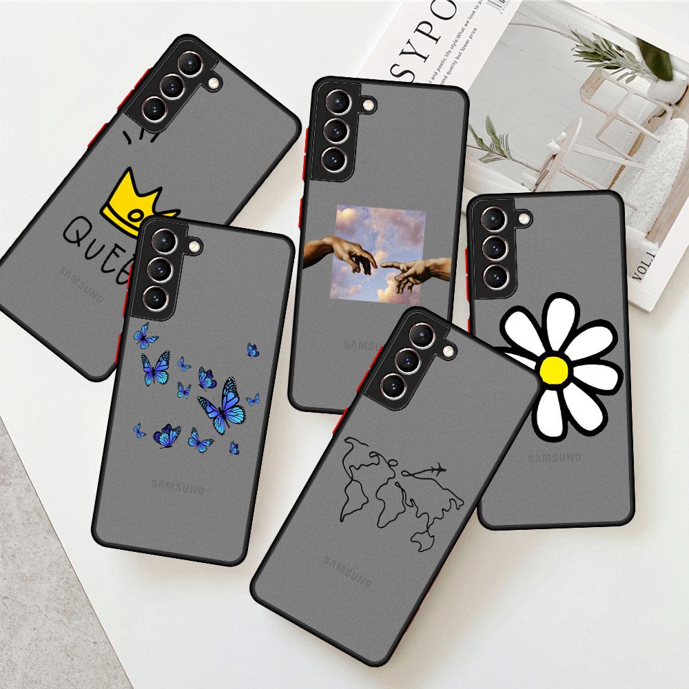 Flowers Heart Matte Case For Samsung Galaxy S22 S20 S21 FE S10 S9 Plus S8 Capa Note 20 Ultra 10 Lite Phone Fundas