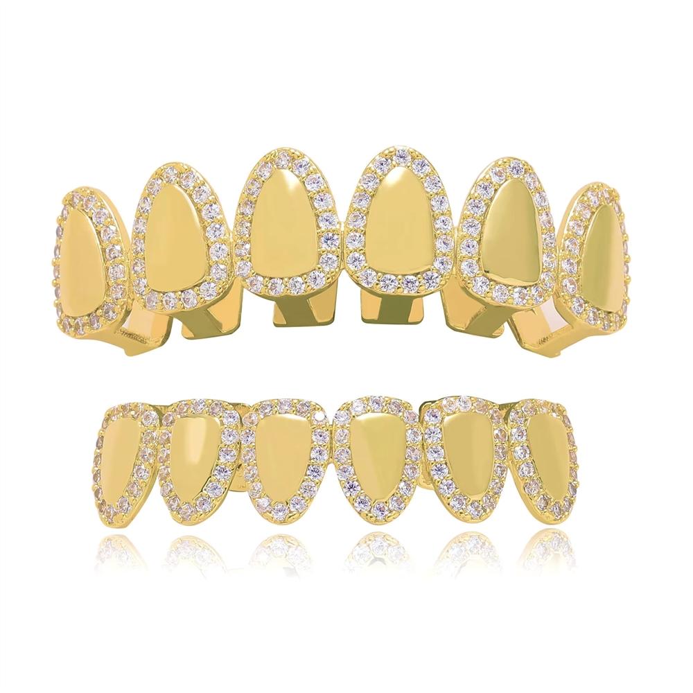 Hop Iced Out Teeth Grillz Real Gold Platinum Plated Fangs Rapper for Body Jewelry Gift