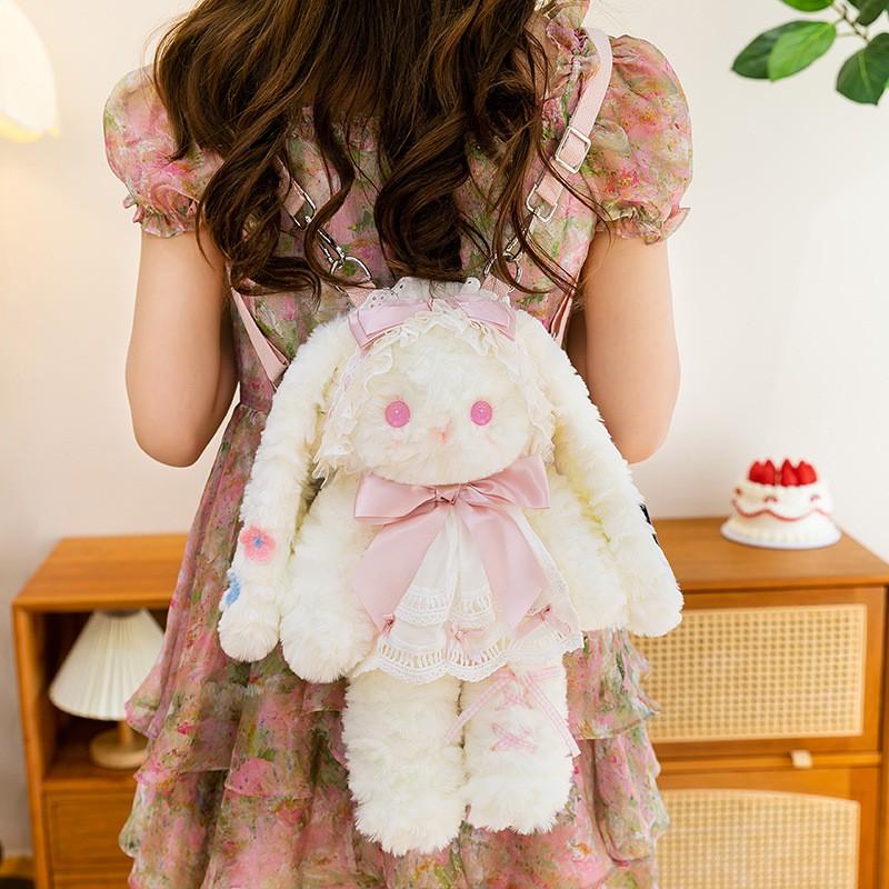 40cm Plush Bunny With Bowknot Design Soft Stuffed Animal Toy Teens Adults Gift Pillow Backpack