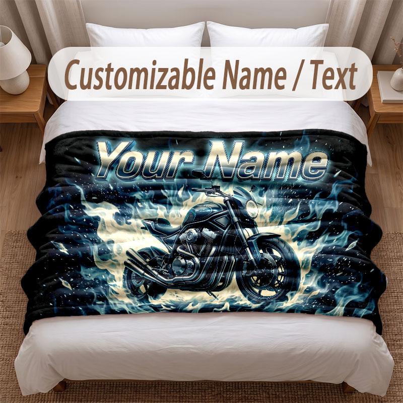 Motorcycle Biker Theme Soft Blanket Personalized Custom Name Text Print Warm Blanket Home Sofa Bedroom Decor