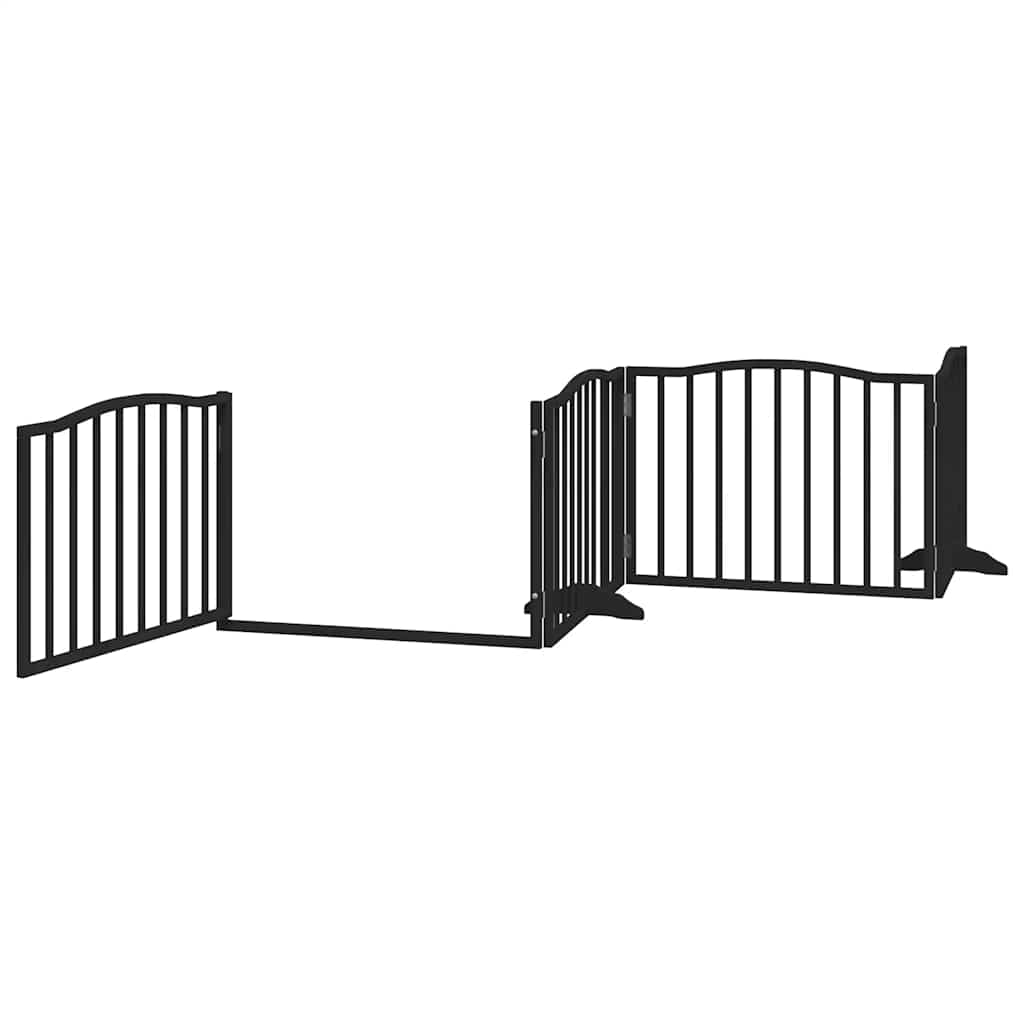 8 Piece Foldable Black Dog Gate 640 cm Poplar Wood