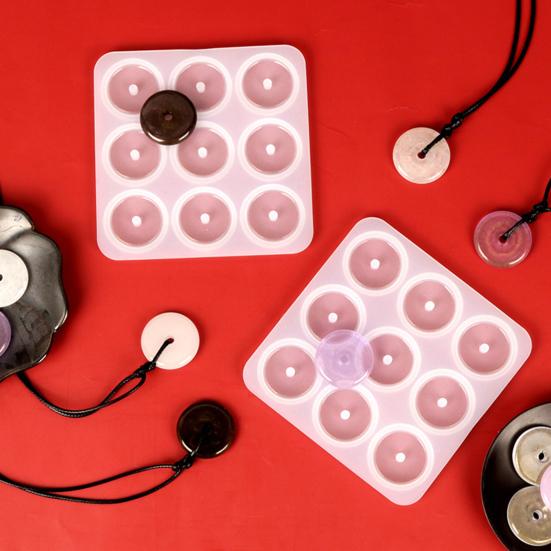 Round Silicone Mold 9 Cavity Circle Button Pendant Resin Epoxy Mold with Hole Casting Mold DIY Wind Chimes Keychain Jewelry Making Tool for Beginners