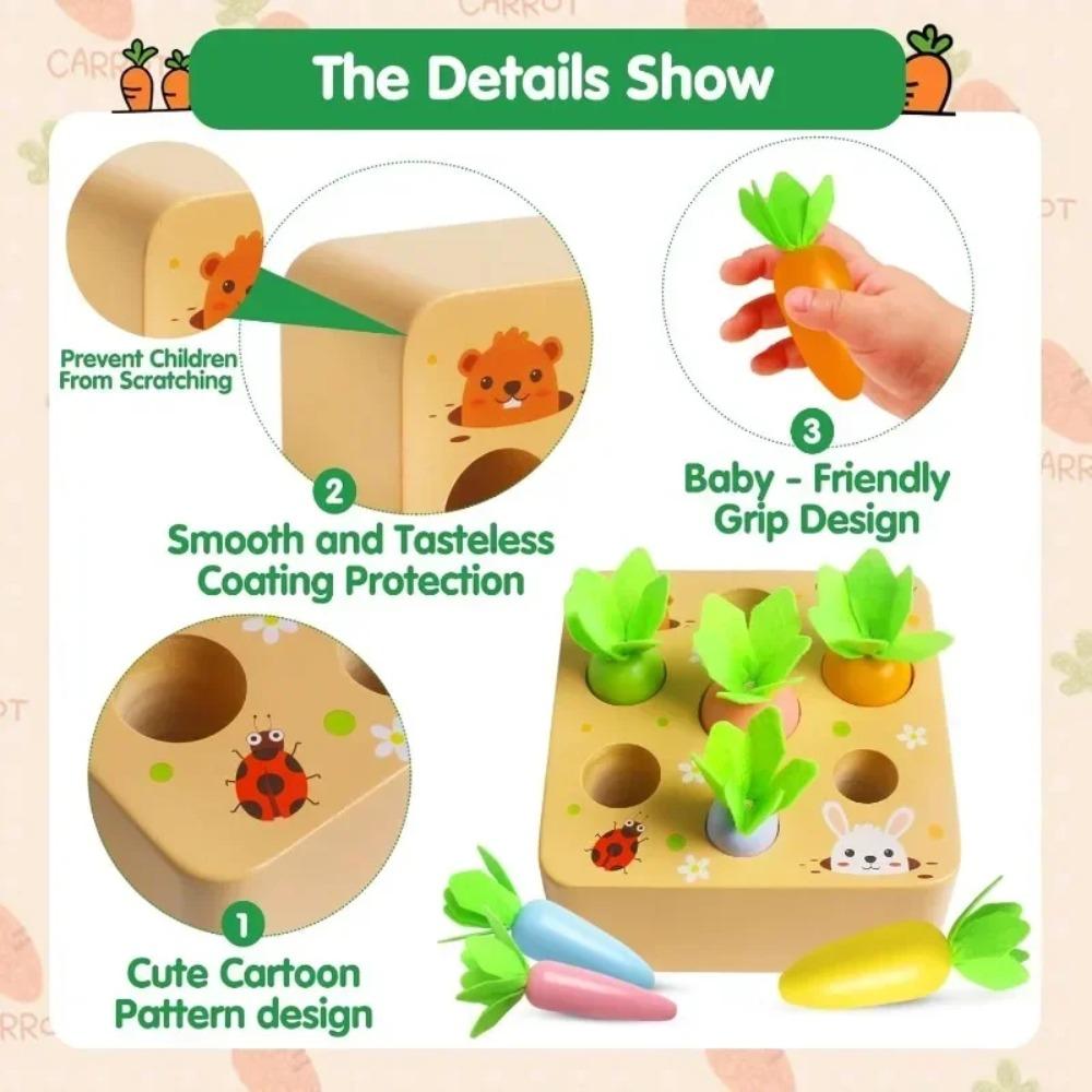 Wooden Montessori Toys Developmental Shape Sorting & Matching Puzzle Carrots Harvest Game Gifts for Toddlers Babies Boys Girls