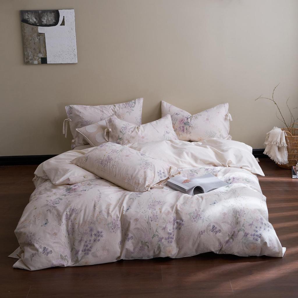 New 2026 A-Class Cotton Linen Digital Print 4-Piece Bedding Set: Fitted Sheet, Duvet Cover, Bed Sheet