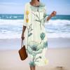 Women's Fashionable Printed Round Neck Seven Quarter Sleeve Loose Dress