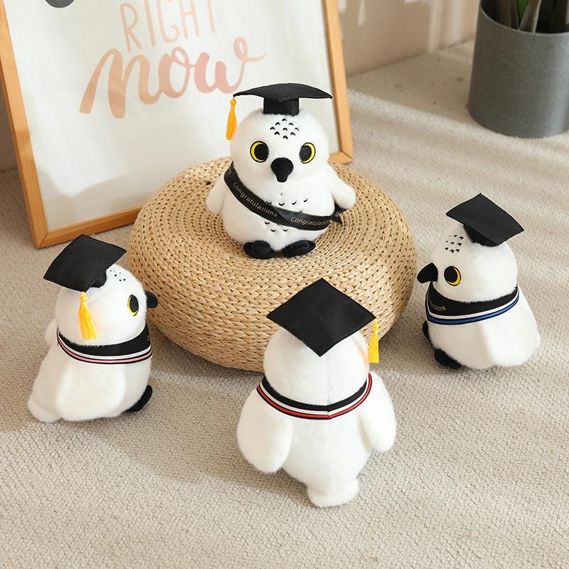 22Cm Congratulations Graduation White Owl Plush Toy Stuffed Doctor Bachelor Cartoon Animal Mascot Souvenir Classmate Gift