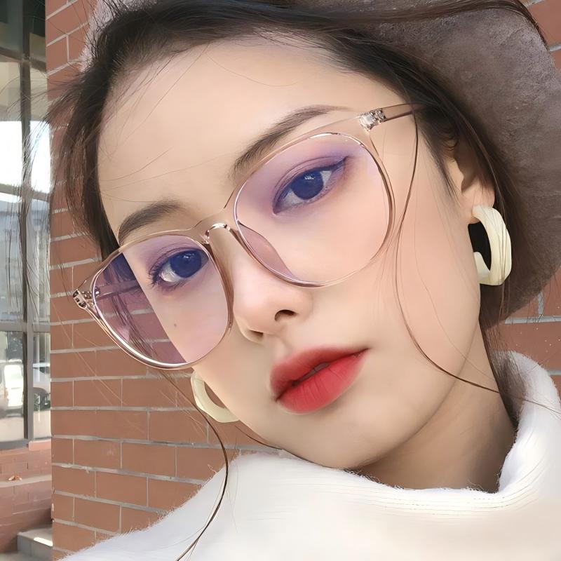 Vintage large frame fashion simple plain eyeglasses frames round frame anti-blue light flat glasses casual versatile glasses
