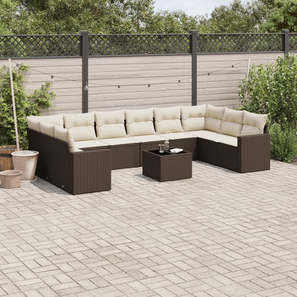 Vidaxl 11-Cz. Garden Furniture Set With Cushions, Brown, PE Rattan