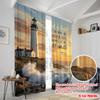 2pcs 2D Flat Printing Scene Curtains God Light Lighthouse Ocean 100% Polyester Fabric Without Electricity Birthday Party Perfect