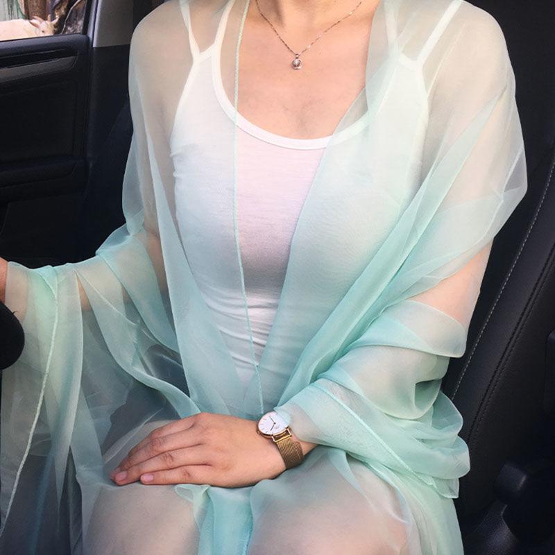 Korean Solid Color Transparent Sexy Thin Chiffon Beach Towel Sunscreen Shawl Women Summer Air Conditioning Ice Silk Scarf