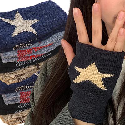 Herbst Winter Gestrickte Wollhandschuhe Ins Mode Herren Damen Halbfinger Warme Fünfzackstern Fingerlose Handschuhe Unisex