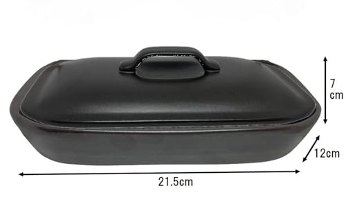 Ishigaki Delish Life Microwave Grilling Ceramic Plate for Meat and Fish, with Rectangular Lid, 19 X 11 Cm, 4577