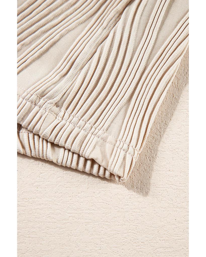 Azura Exchange Apricot Textured Wavy Round Neck Long Sleeve Top