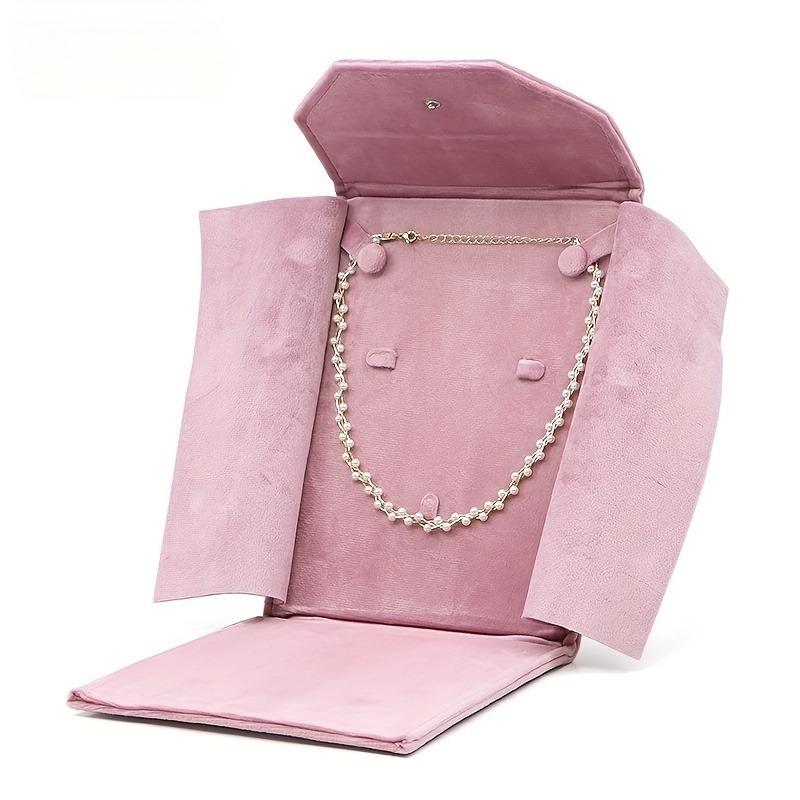

Velvet Jewelry Pouch Portable Necklace Storage Box Pearl Closure Snap Closure Rectangle Shape Made of Velvet Material for Pendant and Beads Hanging розовый