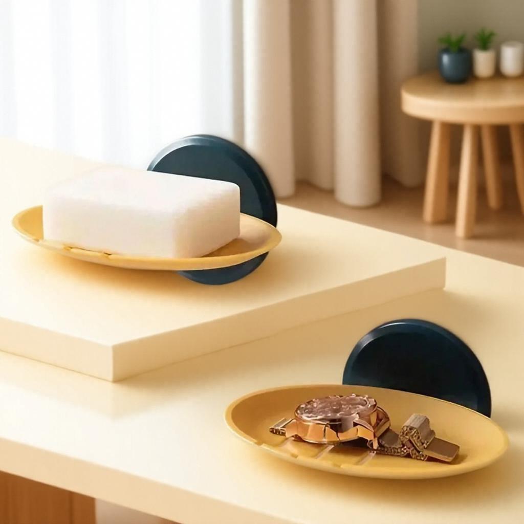 Wall Mounted Soap Dish Suction Cup Shower Soap Holder Punch Free Drain Tray Bathroom Accessories Soap Box for Home Use