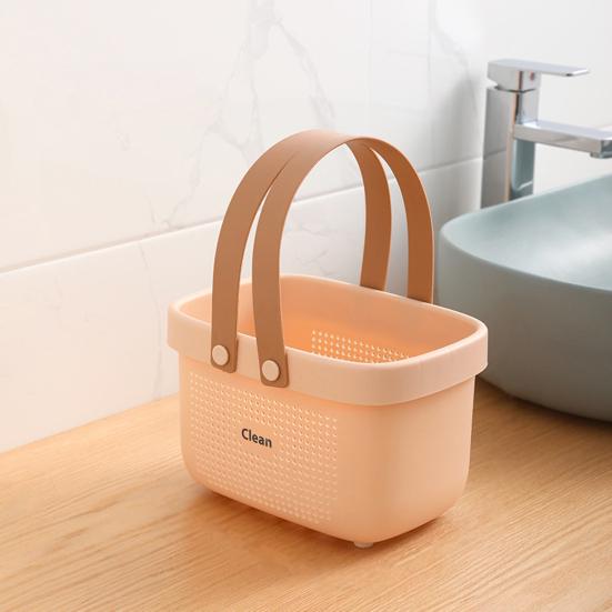 Bath Storage Basket with Handle Load Bearing Ventilation Holes Stable Bottom Easy Access Hollow Out Shampoo Toiletry Bath Basket Home Supply