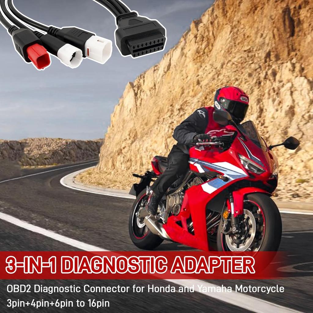 3-In-1 OBD2 Diagnostic Adapter For Yamaha Kline Euro5 Motorcycle Honda CRF KTM,3Pin+4Pin+6Pin To 16Pin Multiple Select Diagnostic Connector