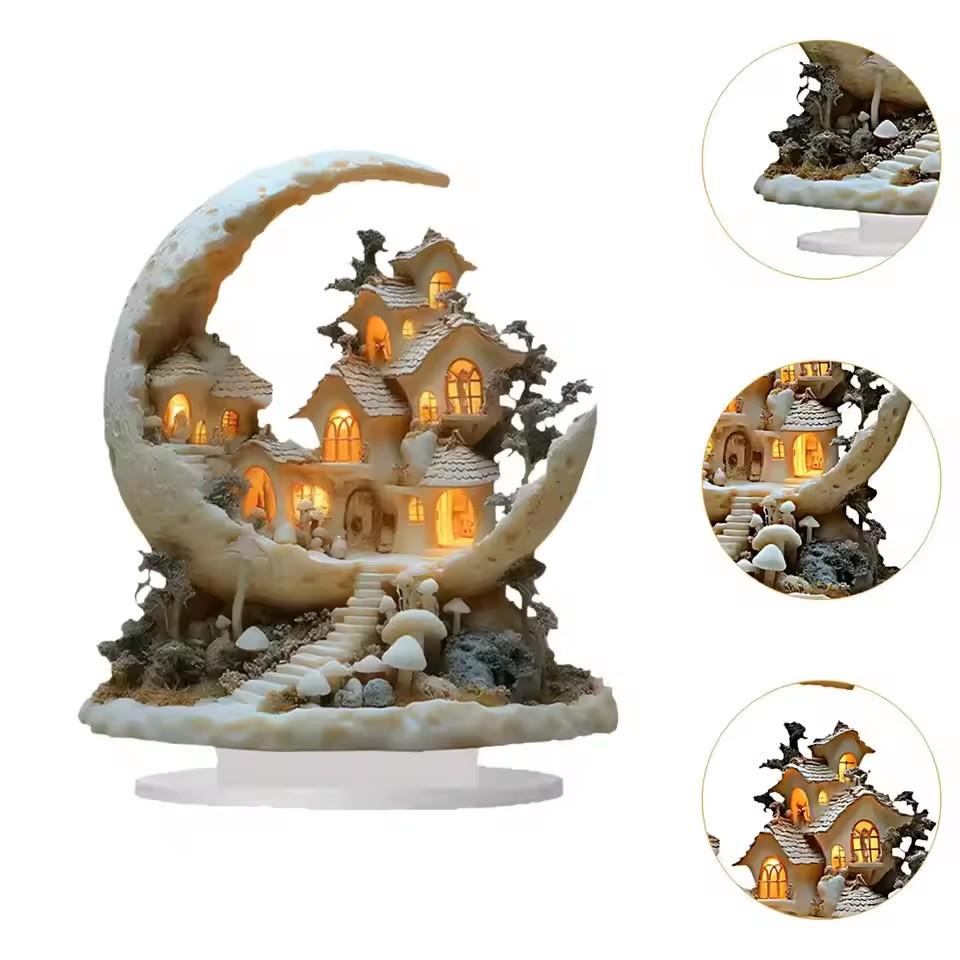 1 st Månhus Dekorationer För Hem Prydnader Bohemiskt Månhus Akryl Displayställ Barnens Julklapp Nyår 2025