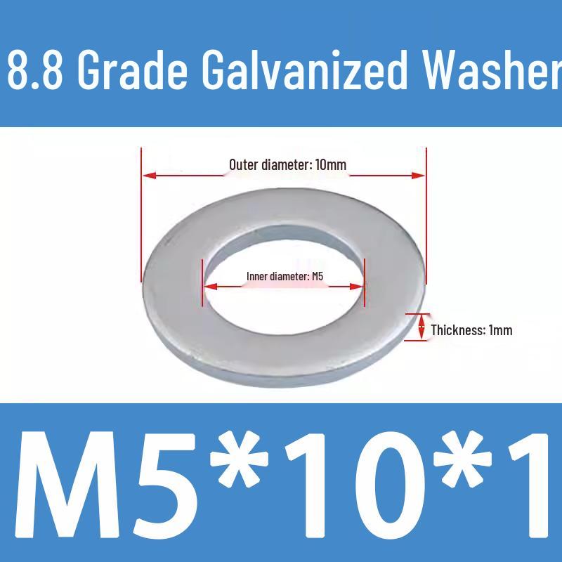 8.8 High-Strength Blackened Metal Flat Washer Spacer, Galvanized and Thickened, Sizes: M3-M12.