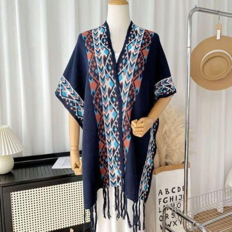 Mantello Maglione mantella autunno/inverno per capispalla da donna maglia a righe